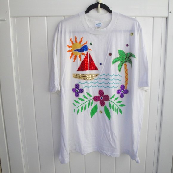 India Ink Tops - India Ink Vintage Women's 3X Tunic Tee Shirt Colorful Beach Appliqued Front Y2K